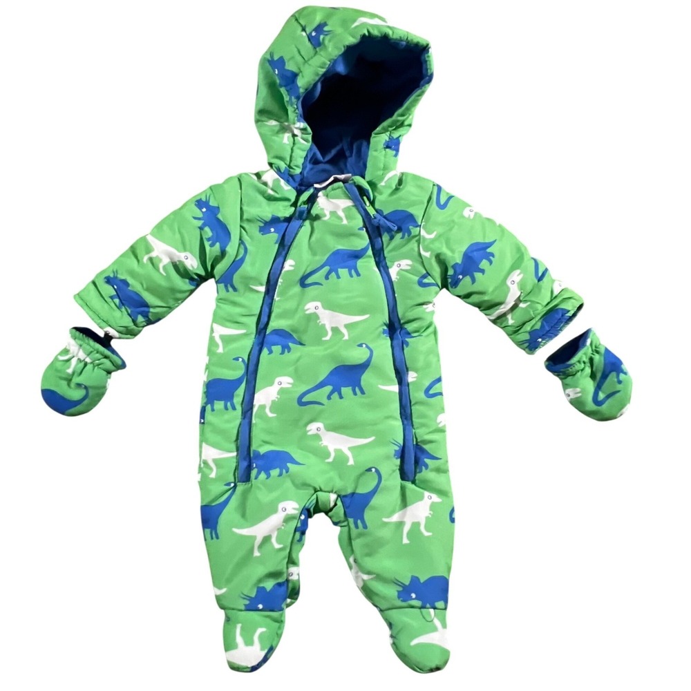 Lily & Jack Pram Suit Baby Boy 0-3 Months Green Dinosaur Hooded Bunting Mittens